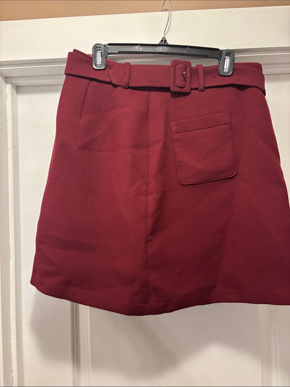 LOFT Burgundy Mini Skirt with Belt and Patch Pocket